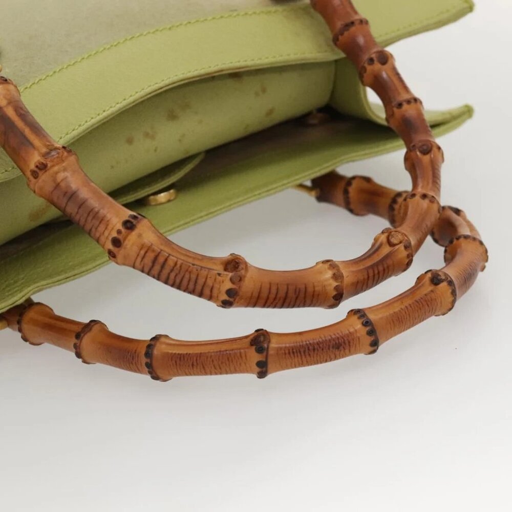 GUCCI Bamboo Hand Bag Suede Leather LIme Green Gold - Picture 12 of 16